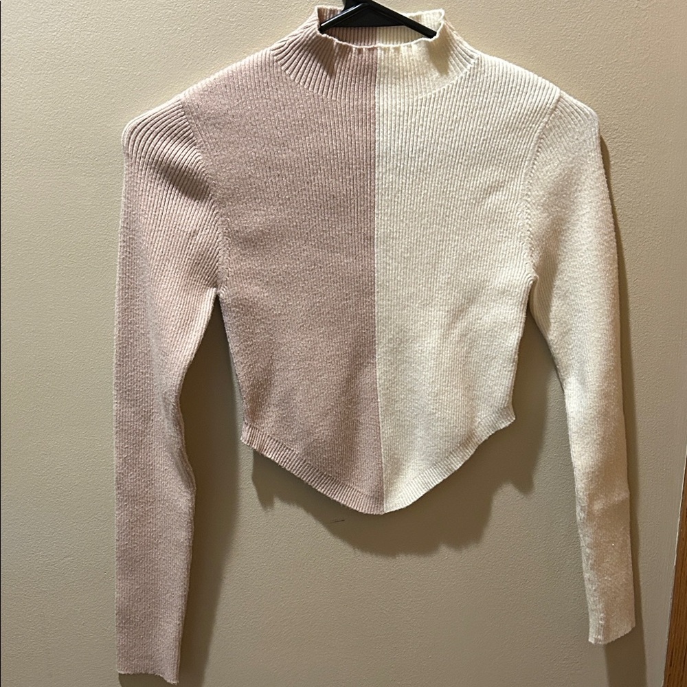 Mimosa Cropped Ribbed Two-Tone Sweater